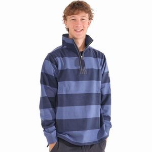 Lazy Jacks Mens Striped Quarter Zip Sweatshirt / Denim